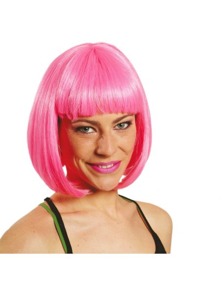 Peluca Media Melena Rosa con Flequillo Tienda de disfraces online - Mercadisfraces