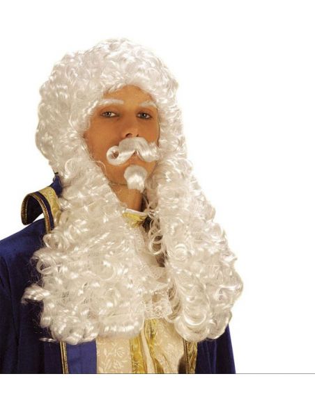 Peluca blanca con bigote y perilla Tienda de disfraces online - Mercadisfraces