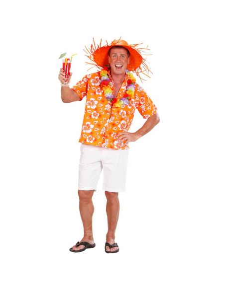 Camisa de Flores Hawaiana Naranja para adulto Tienda de disfraces online - Mercadisfraces