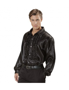 Camisa Raso con chorreras en negro Tienda de disfraces online - Mercadisfraces