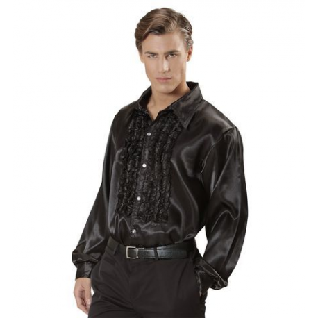 Camisa Raso con chorreras en negro Tienda de disfraces online - Mercadisfraces