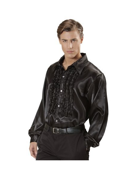 Camisa Raso con chorreras en negro Tienda de disfraces online - Mercadisfraces