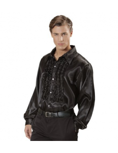 Camisa Raso con chorreras en negro XL Tienda de disfraces online - Mercadisfraces
