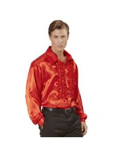 Camisa Raso con chorreras en rojo XL Tienda de disfraces online - venta disfraces