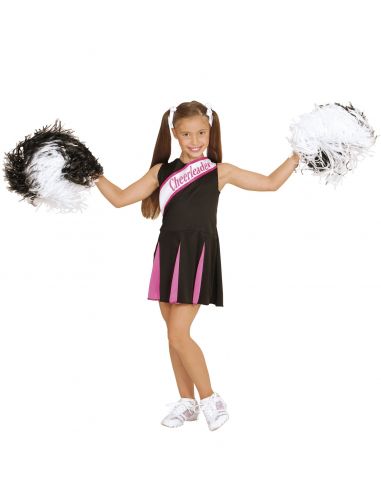 Disfraz animadora Cheer Leader negro/rosa para niñas
