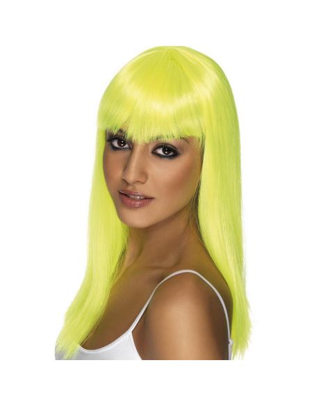 Peluca Melena con Flequillo Amarillo Fluor Tienda de disfraces online - Mercadisfraces