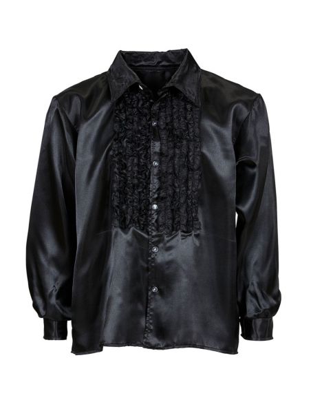 Camisa Raso con chorreras en negro XL Tienda de disfraces online - Mercadisfraces