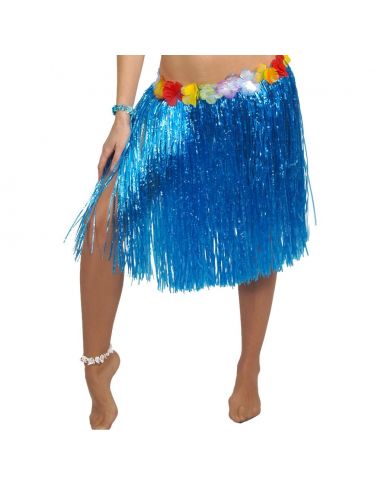 Falda Hawaiana Flores Azul 55 cm Tienda de disfraces online - Mercadisfraces
