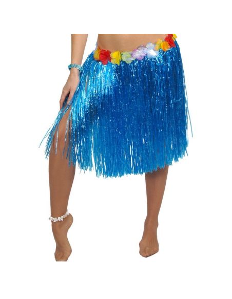 Falda Hawaiana Flores Azul 55 cm Tienda de disfraces online - Mercadisfraces