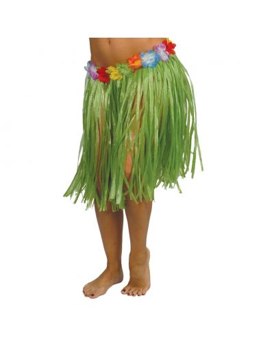 Comprar Falda Hawaiana con Flores de 55 cm Verde - Complementos de Hawaianos