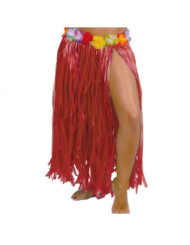 Falda Hawaiana Flores Rojo 75cm Tienda de disfraces online - Mercadisfraces
