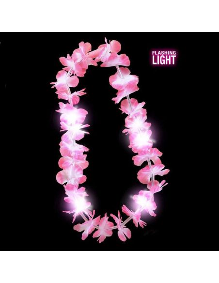 Collar Hawaiano Rosa con Luz Tienda de disfraces online - Mercadisfraces