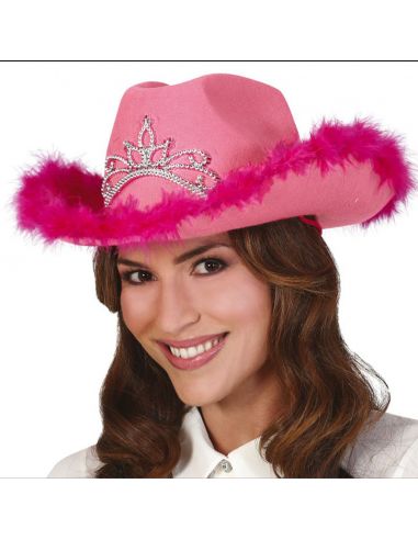 Gorro Cowboy Rosa con Boa Tienda de disfraces online - Mercadisfraces