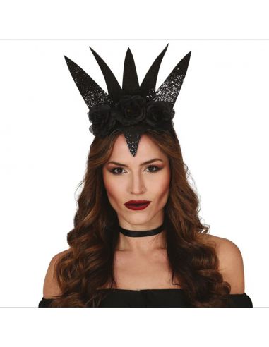 Diadema Negra Reina con Flores Tienda de disfraces online - Mercadisfraces
