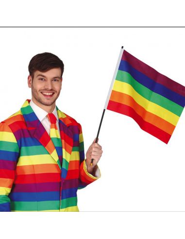 Bandera con Palo Arcoiris Tienda de disfraces online - Mercadisfraces