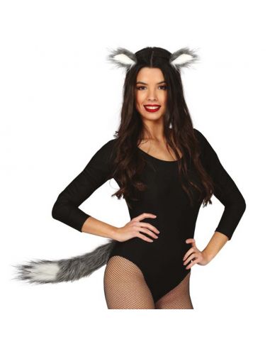 Set cola gris con orejas de Lobo Tienda de disfraces online - Mercadisfraces