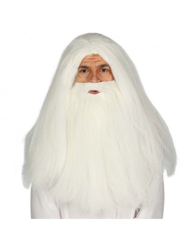 Peluca Barba y Bigote Blanco largo Tienda de disfraces online - Mercadisfraces