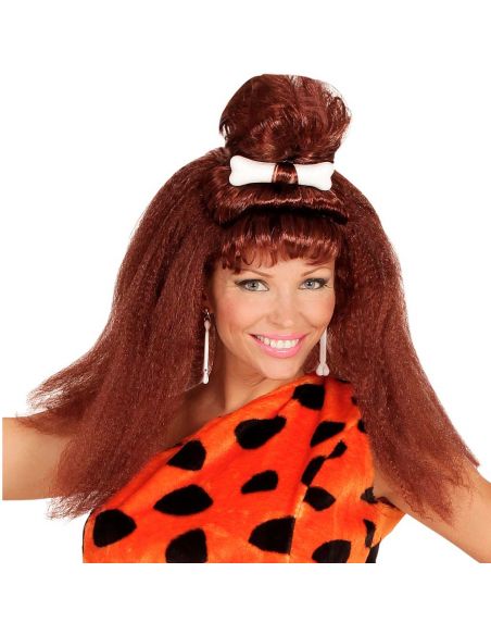 Peluca Mujer Cavernícola con Hueso Caoba Tienda de disfraces online - Mercadisfraces