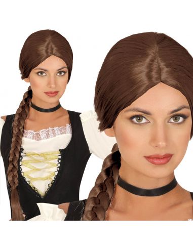 Peluca con Trenza Castaña Tienda de disfraces online - Mercadisfraces
