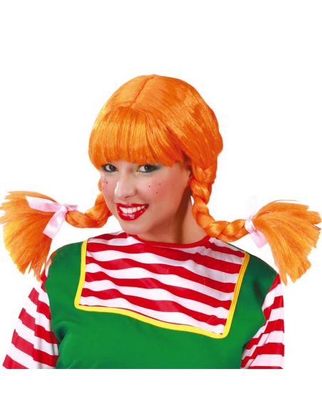 Peluca Niña Naranja Trenzas adulto Tienda de disfraces online - Mercadisfraces
