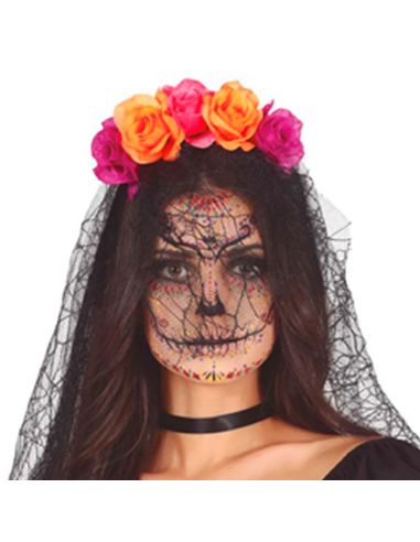 Diadema Flores Lila/Naranja Tienda de disfraces online - Mercadisfraces