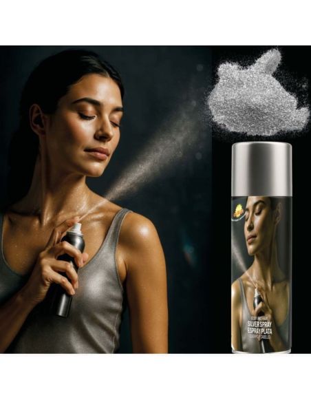 Spray Maquillaje Brillo Color Plata Tienda de disfraces online - Mercadisfraces