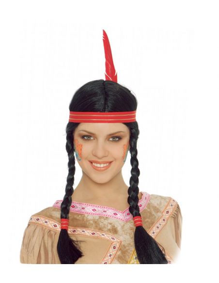 Peluca India Trenza con Pluma Tienda de disfraces online - Mercadisfraces