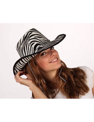Sombrero Vaquero de terciopelo Cebra Blanco y Negro Tienda de disfraces online - Mercadisfraces