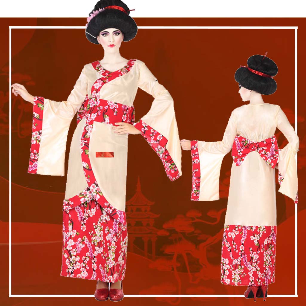 Disfraz de Geisha Japonesa con Flores para Mujer